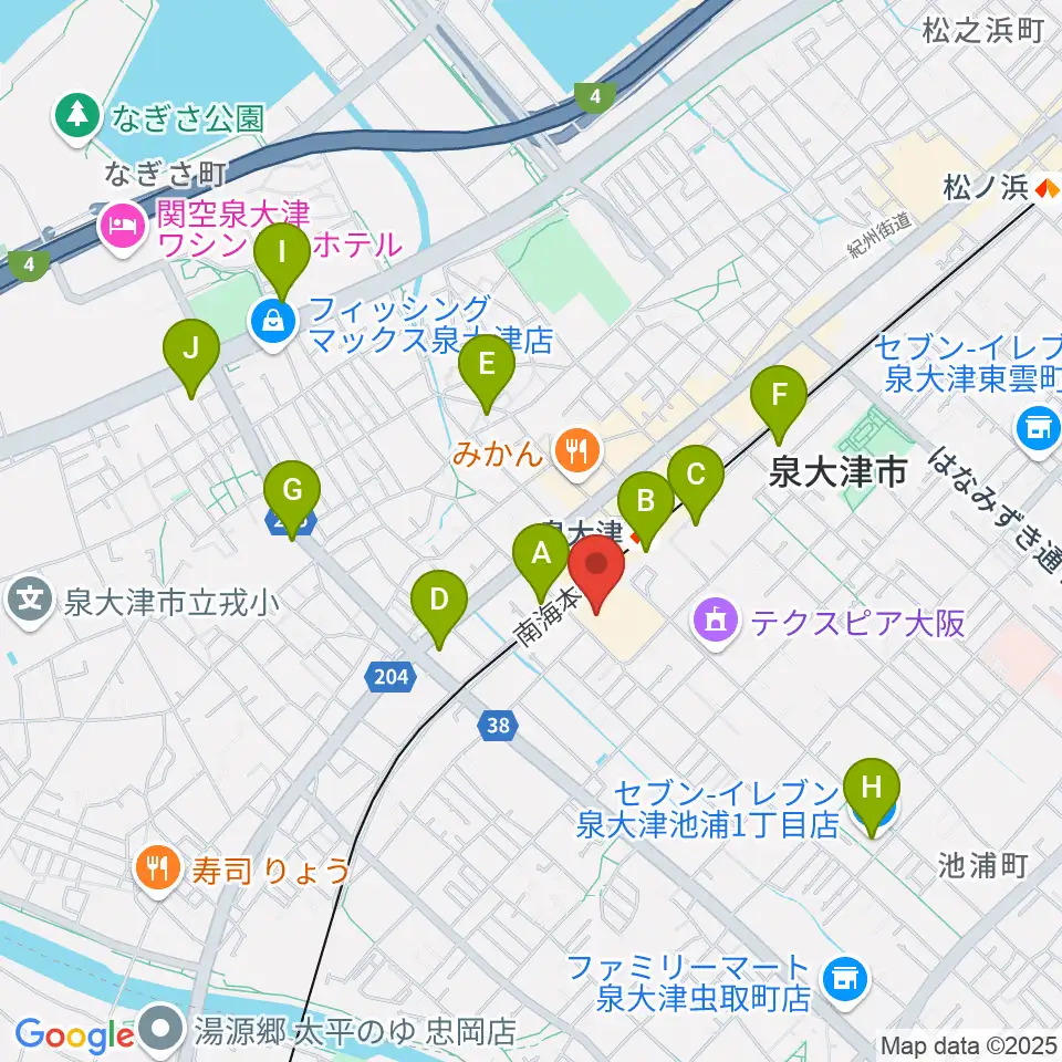 アルザ泉大津センター ヤマハミュージック周辺のコンビニエンスストア一覧地図