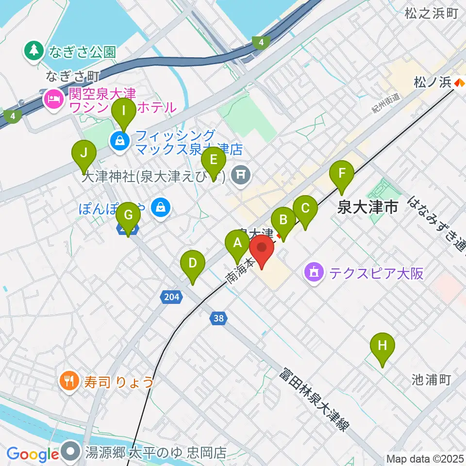 アルザ泉大津センター ヤマハミュージック周辺のコンビニエンスストア一覧地図