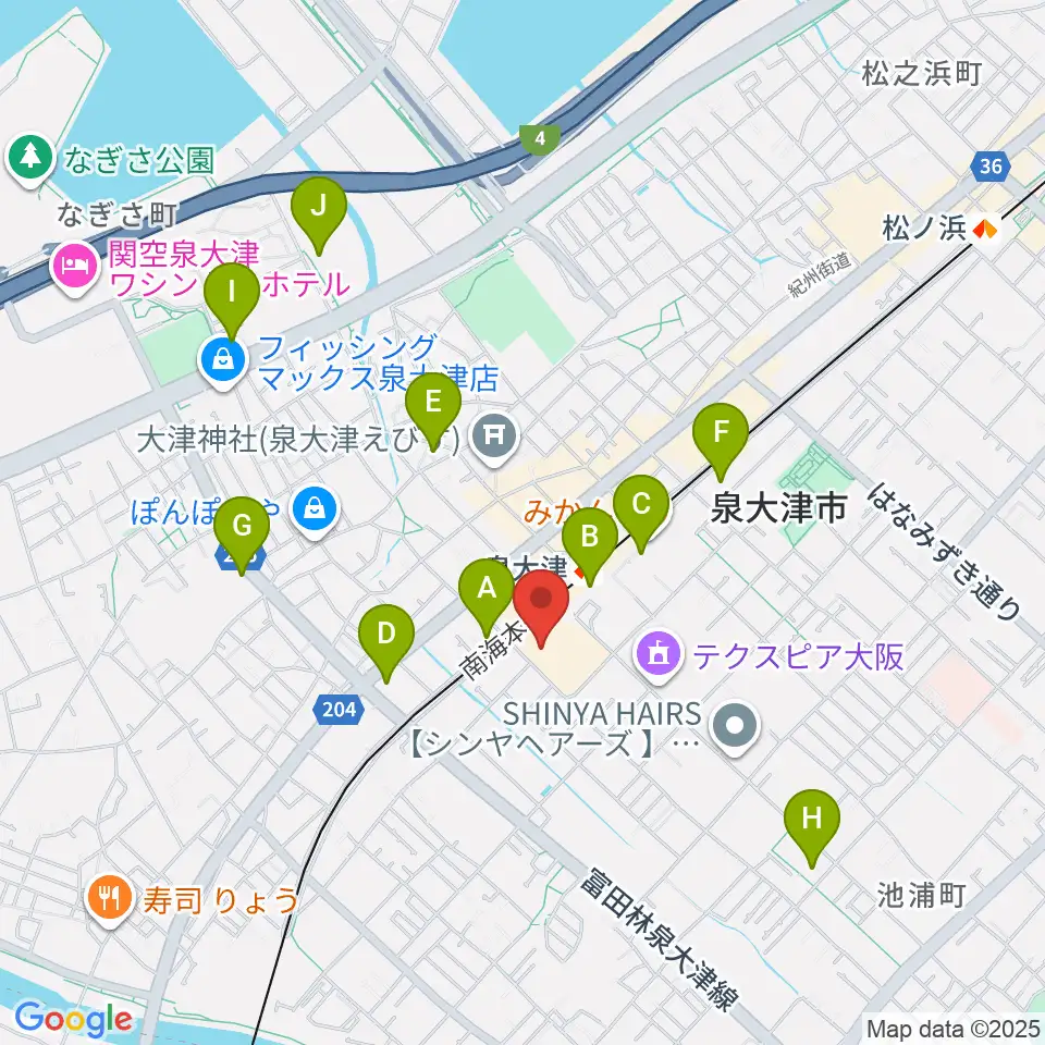 アルザ泉大津センター ヤマハミュージック周辺のコンビニエンスストア一覧地図