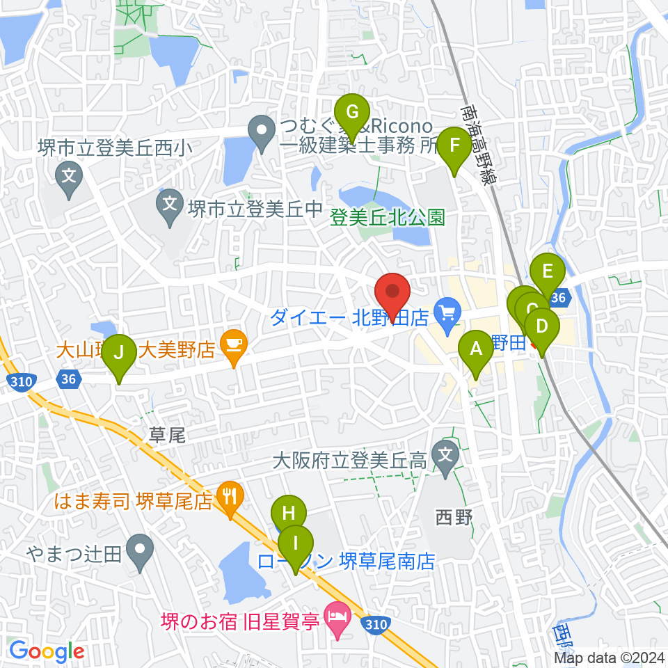 北野田センター ヤマハミュージック周辺のコンビニエンスストア一覧地図