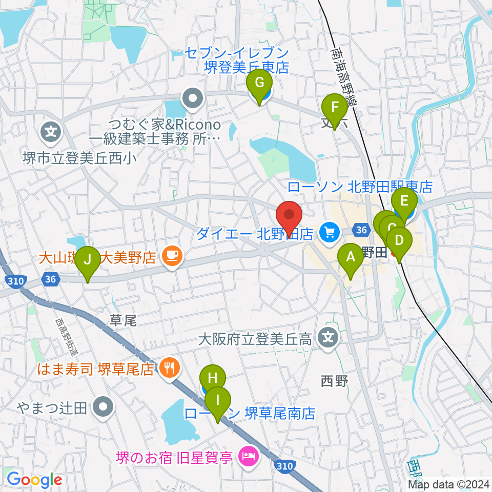 北野田センター ヤマハミュージック周辺のコンビニエンスストア一覧地図