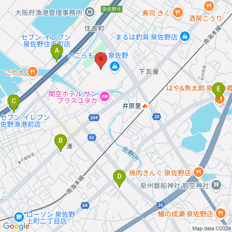 ミュージックセンター泉佐野 ヤマハミュージック周辺のコンビニエンスストア一覧地図