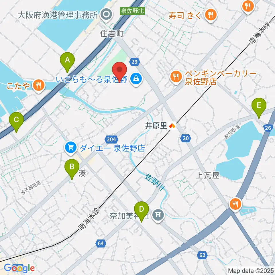 ミュージックセンター泉佐野 ヤマハミュージック周辺のコンビニエンスストア一覧地図