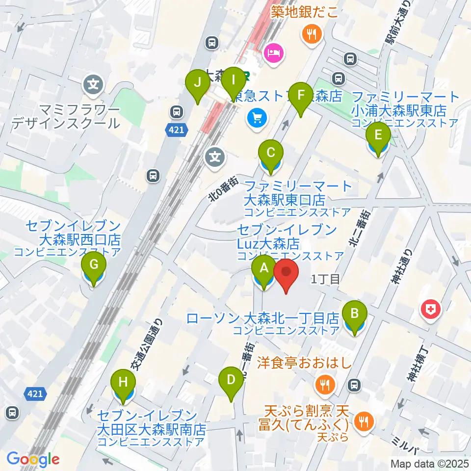 スター楽器大森センター周辺のコンビニエンスストア一覧地図