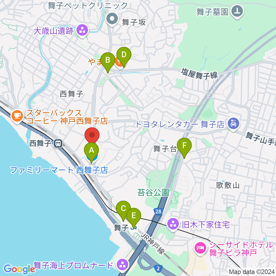 舞子センター ヤマハミュージック周辺のコンビニエンスストア一覧地図