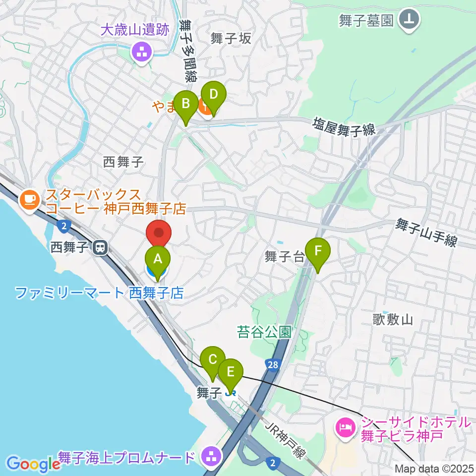 舞子センター ヤマハミュージック周辺のコンビニエンスストア一覧地図
