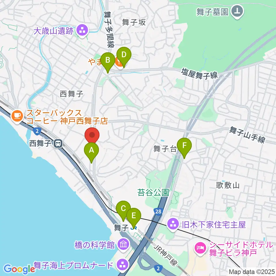 舞子センター ヤマハミュージック周辺のコンビニエンスストア一覧地図