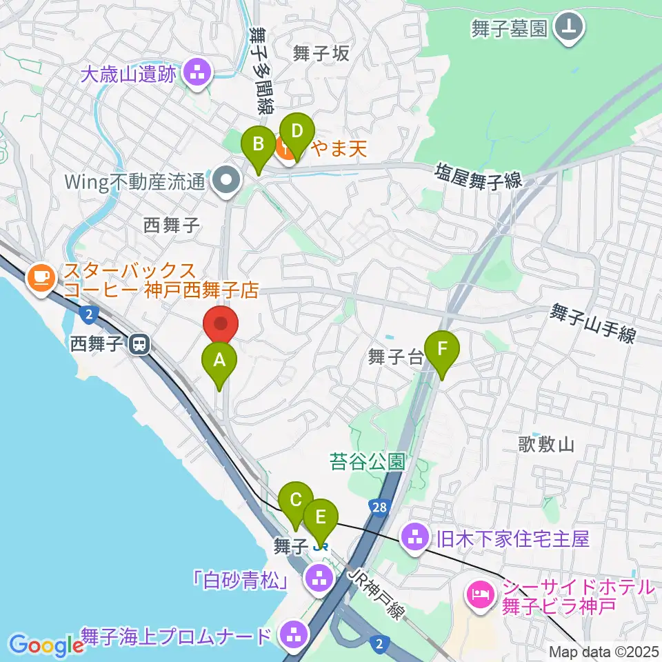 舞子センター ヤマハミュージック周辺のコンビニエンスストア一覧地図