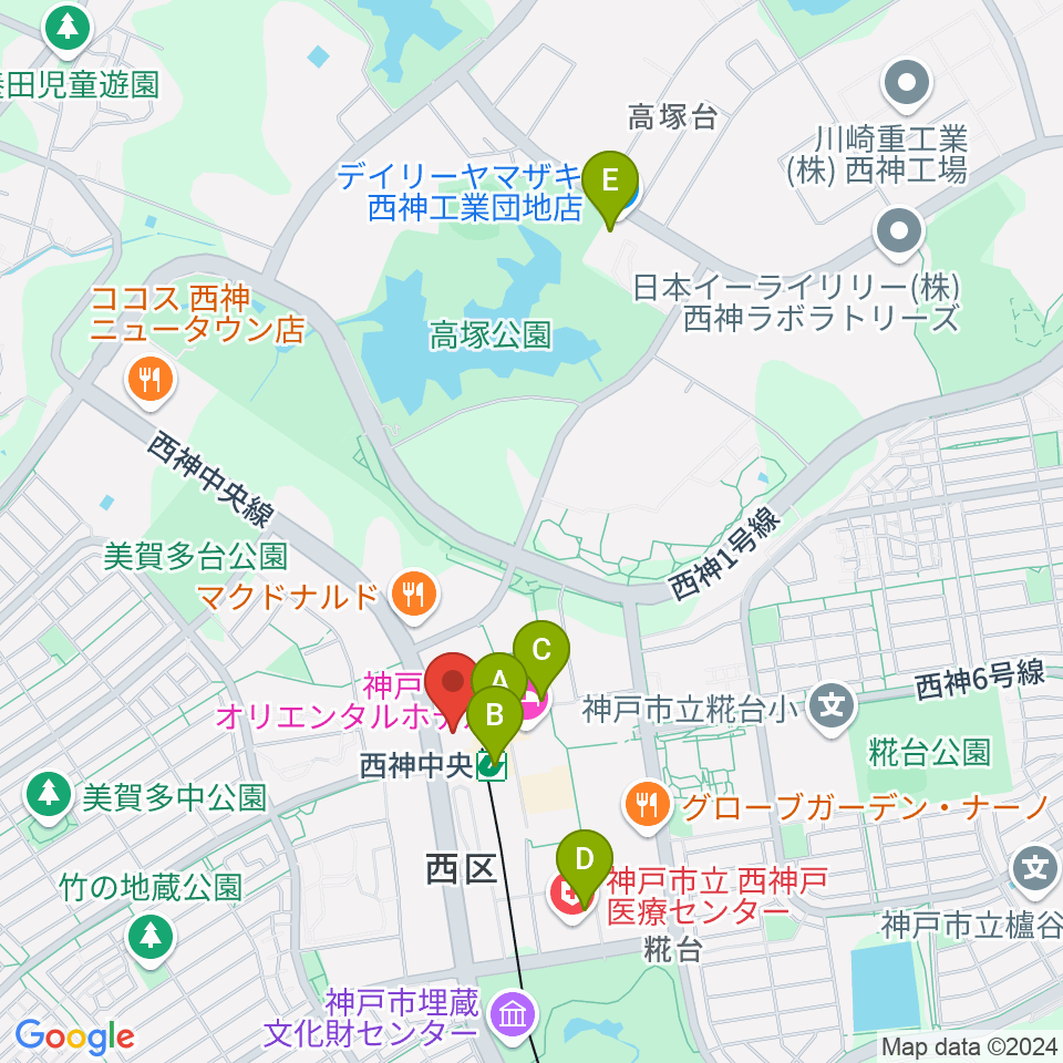 西神中央センター ヤマハミュージック周辺のコンビニエンスストア一覧地図