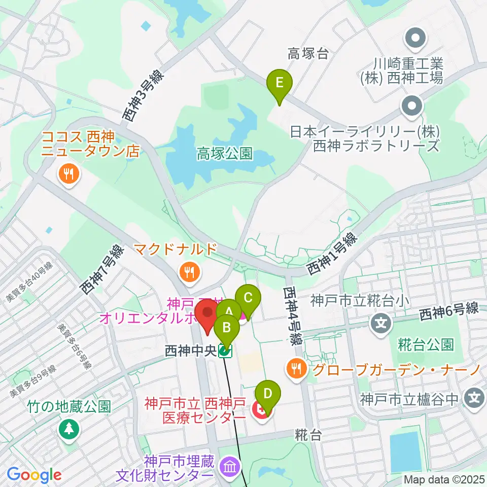 西神中央センター ヤマハミュージック周辺のコンビニエンスストア一覧地図
