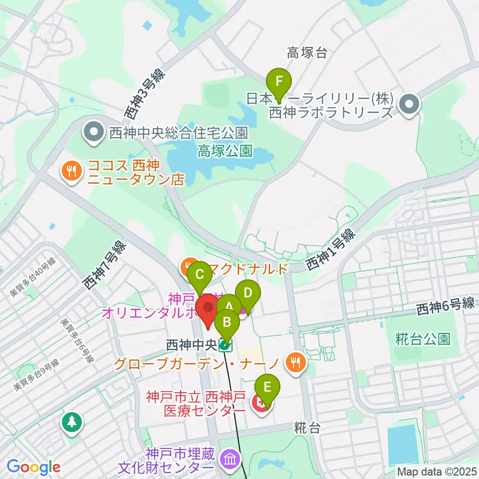 西神中央センター ヤマハミュージック周辺のコンビニエンスストア一覧地図