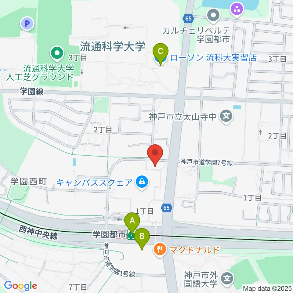学園都市センター ヤマハミュージック周辺のコンビニエンスストア一覧地図