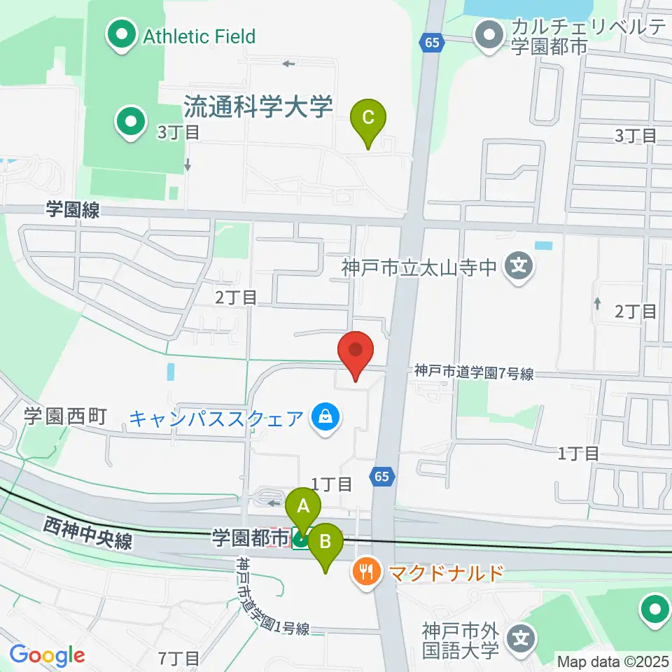 学園都市センター ヤマハミュージック周辺のコンビニエンスストア一覧地図