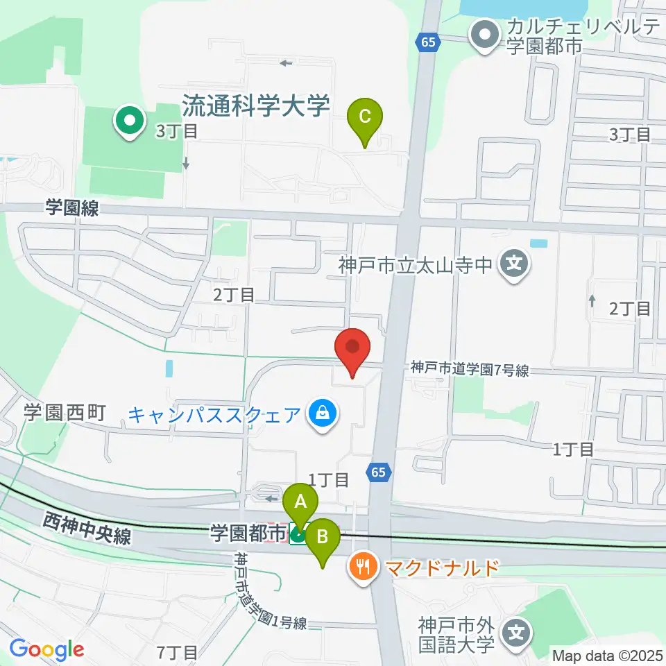 学園都市センター ヤマハミュージック周辺のコンビニエンスストア一覧地図