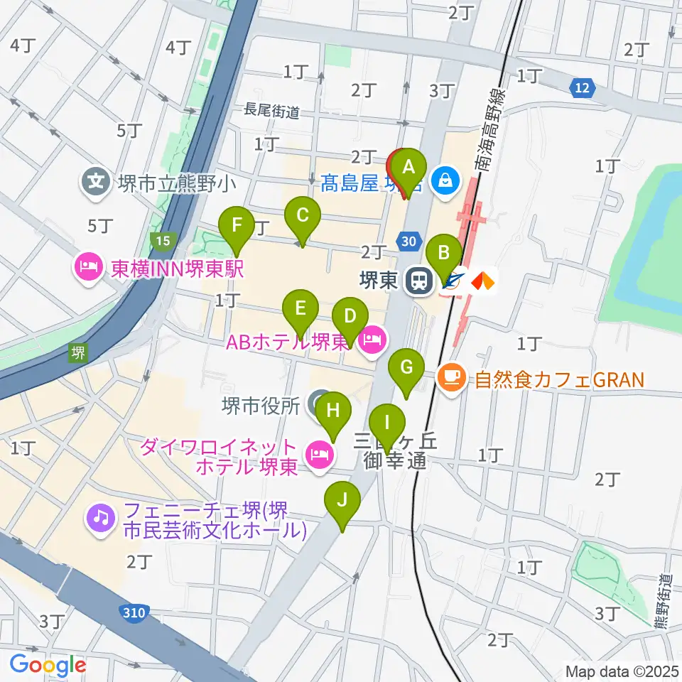 ヤマハミュージック 堺店周辺のコンビニエンスストア一覧地図