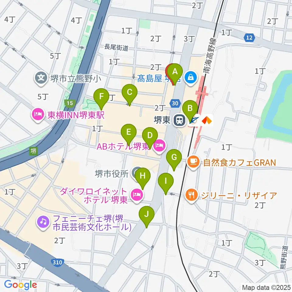 ヤマハミュージック 堺店周辺のコンビニエンスストア一覧地図