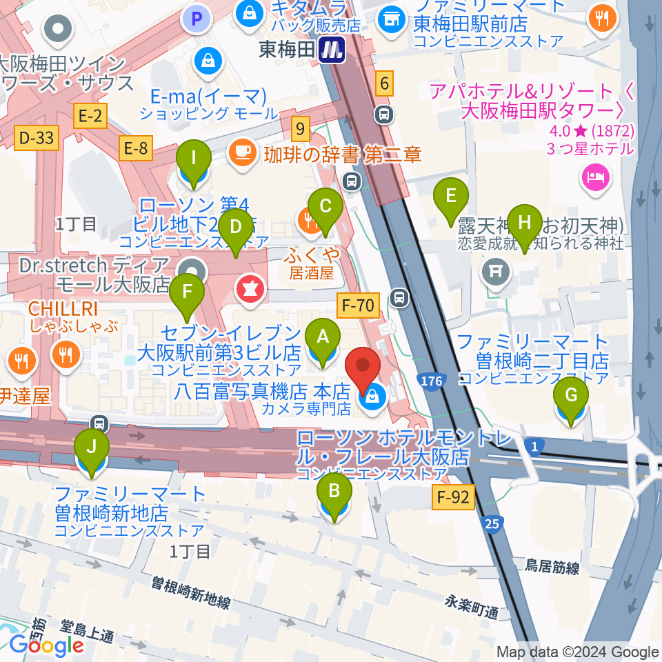 カワイ梅田周辺のコンビニエンスストア一覧地図