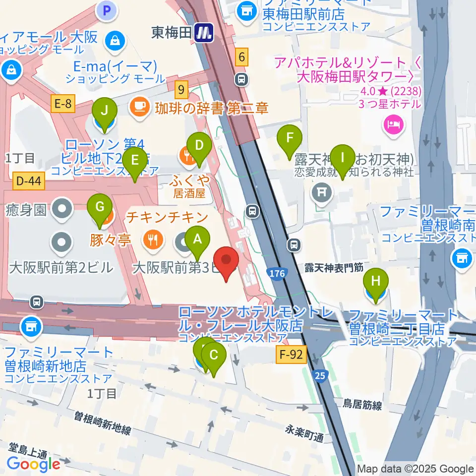 カワイ梅田周辺のコンビニエンスストア一覧地図