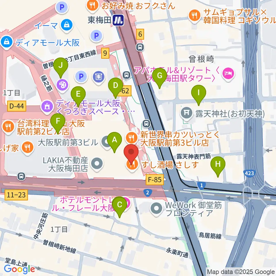 カワイ梅田周辺のコンビニエンスストア一覧地図