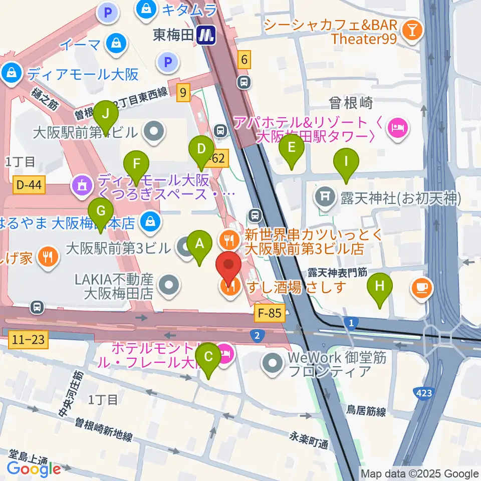 カワイ梅田周辺のコンビニエンスストア一覧地図