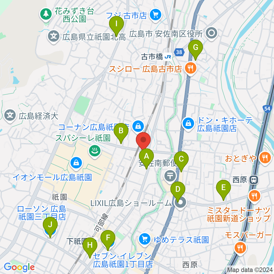 ユニスタイル安佐南 ヤマハミュージック周辺のコンビニエンスストア一覧地図