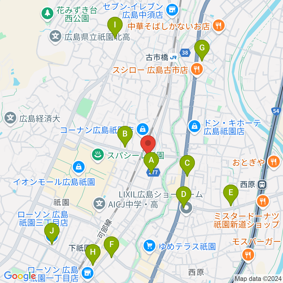 ユニスタイル安佐南 ヤマハミュージック周辺のコンビニエンスストア一覧地図