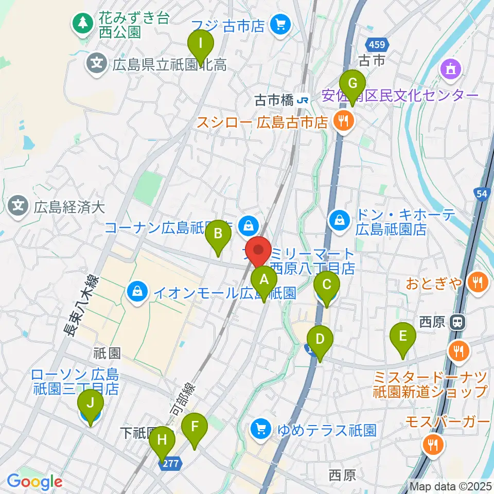 ユニスタイル安佐南 ヤマハミュージック周辺のコンビニエンスストア一覧地図