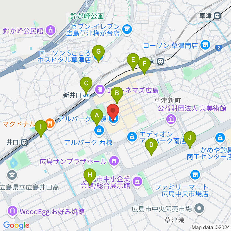 アルパークセンター ヤマハミュージック周辺のコンビニエンスストア一覧地図