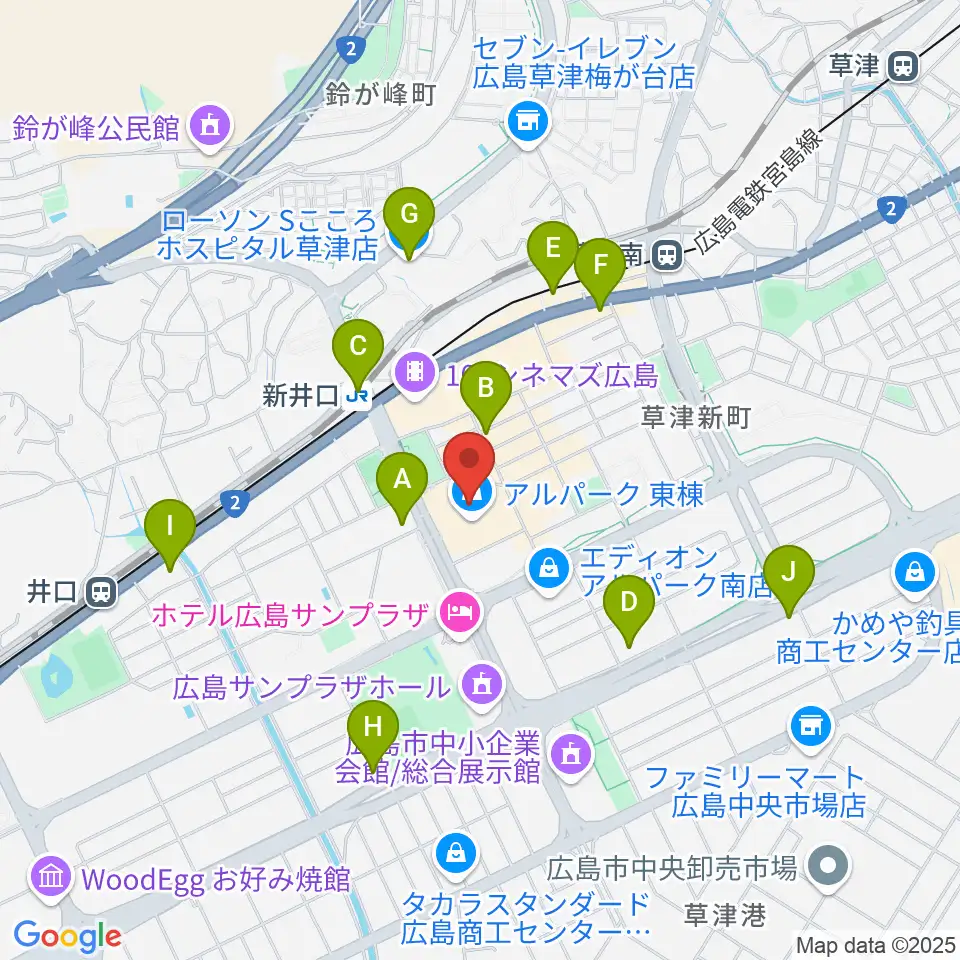 アルパークセンター ヤマハミュージック周辺のコンビニエンスストア一覧地図