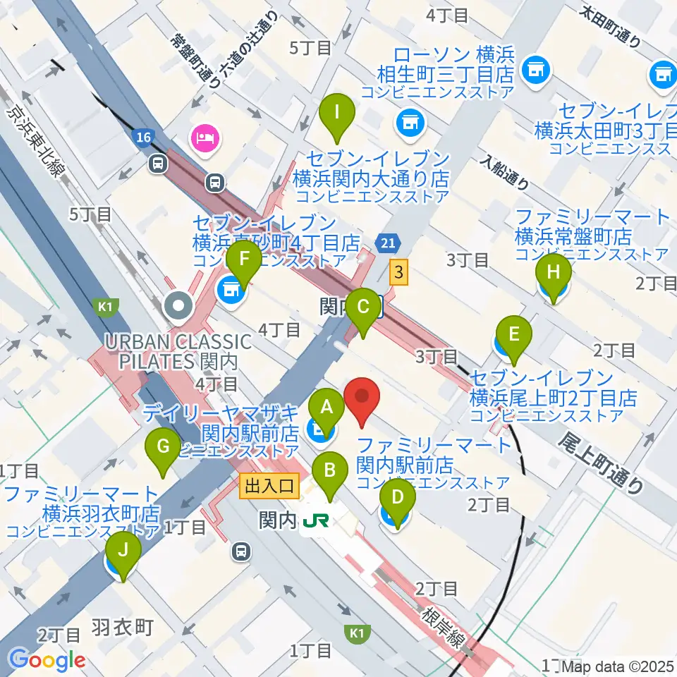 関内ヤンキース周辺のコンビニエンスストア一覧地図