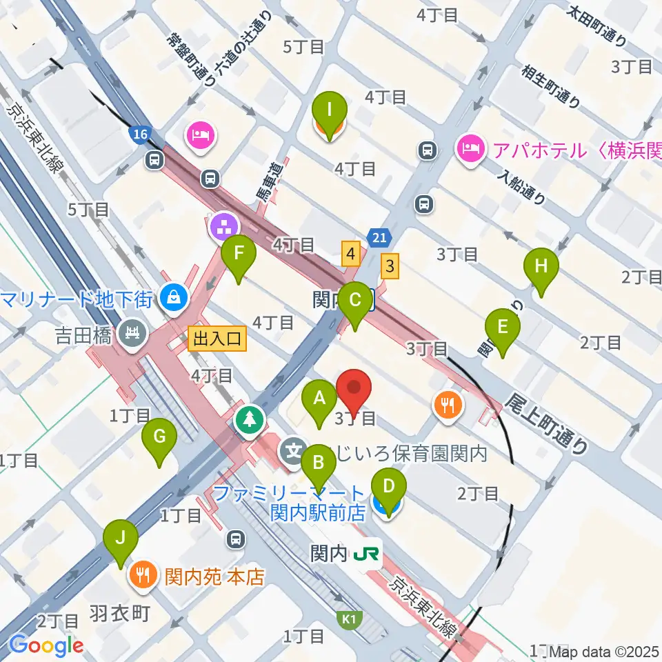 関内ヤンキース周辺のコンビニエンスストア一覧地図