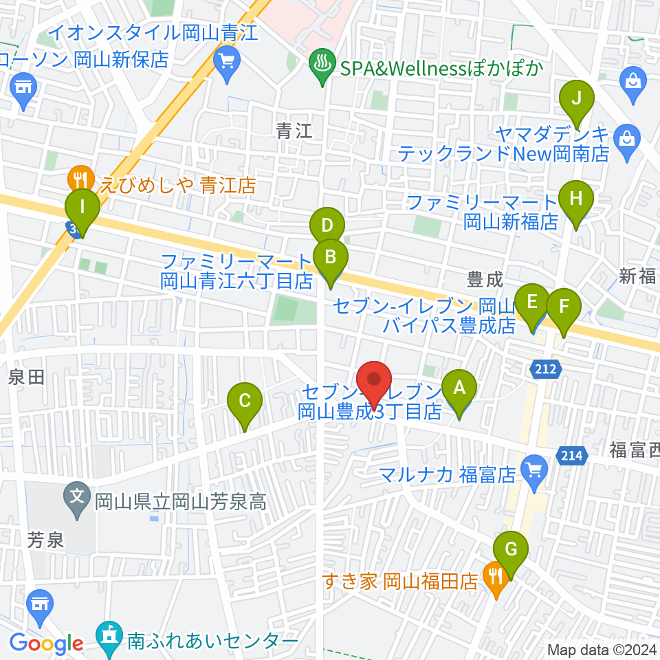 ミュージックセンター岡南 ヤマハミュージック周辺のコンビニエンスストア一覧地図