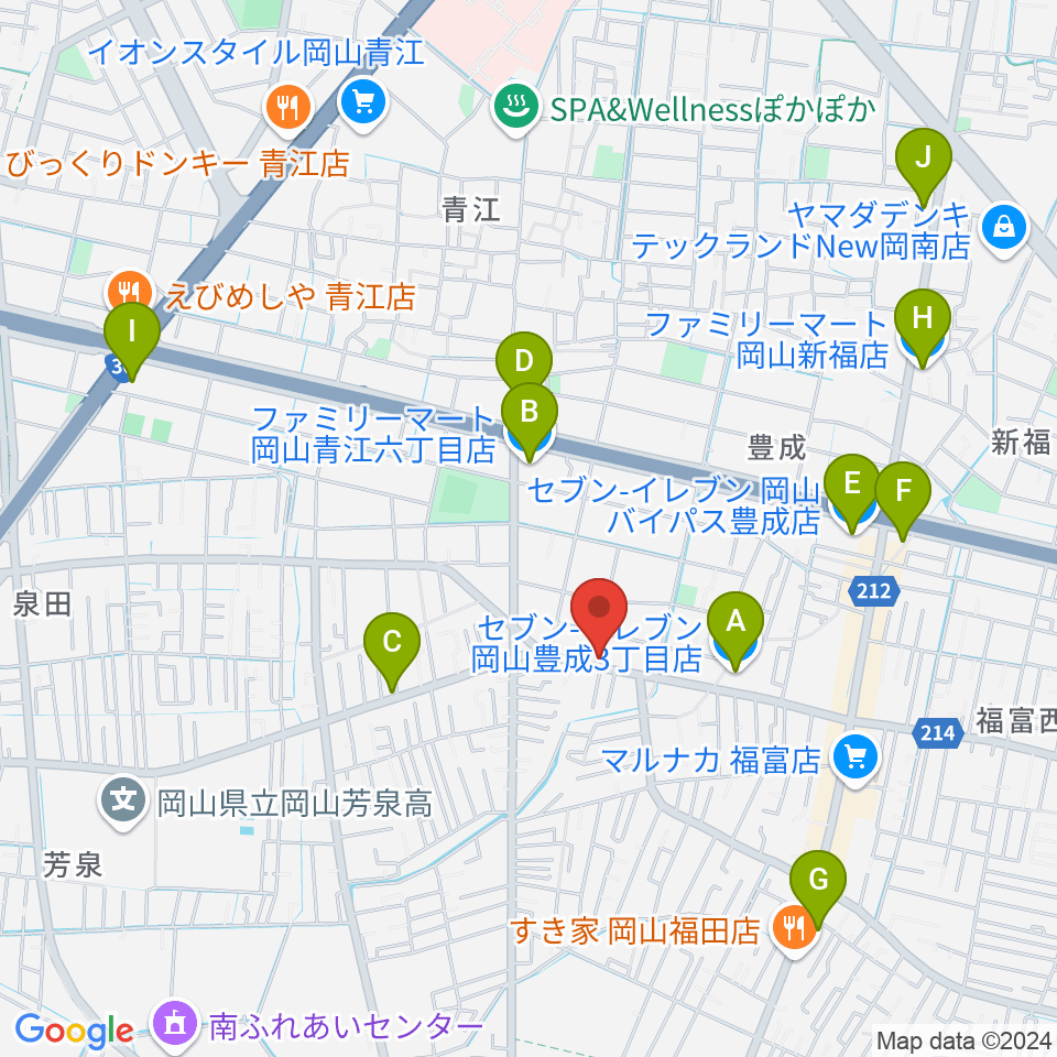 ミュージックセンター岡南 ヤマハミュージック周辺のコンビニエンスストア一覧地図