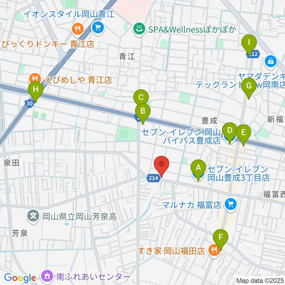 ミュージックセンター岡南 ヤマハミュージック周辺のコンビニエンスストア一覧地図