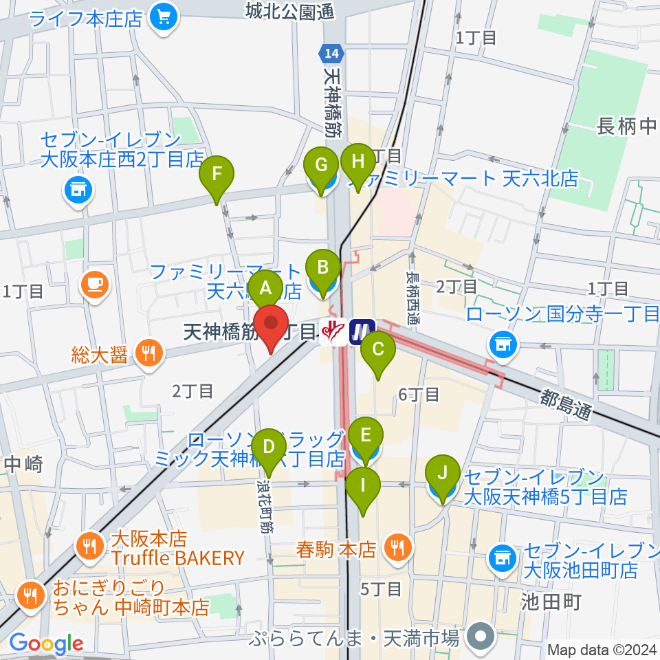 凛ミュージック 天六教室周辺のコンビニエンスストア一覧地図