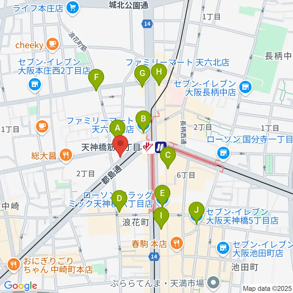 凛ミュージック 天六教室周辺のコンビニエンスストア一覧地図