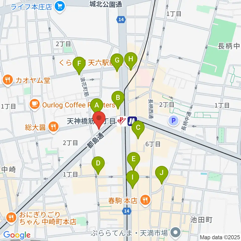 凛ミュージック 天六教室周辺のコンビニエンスストア一覧地図