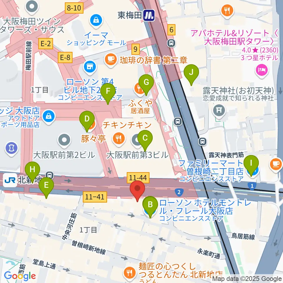 凛ミュージック 北新地音楽サロン周辺のコンビニエンスストア一覧地図