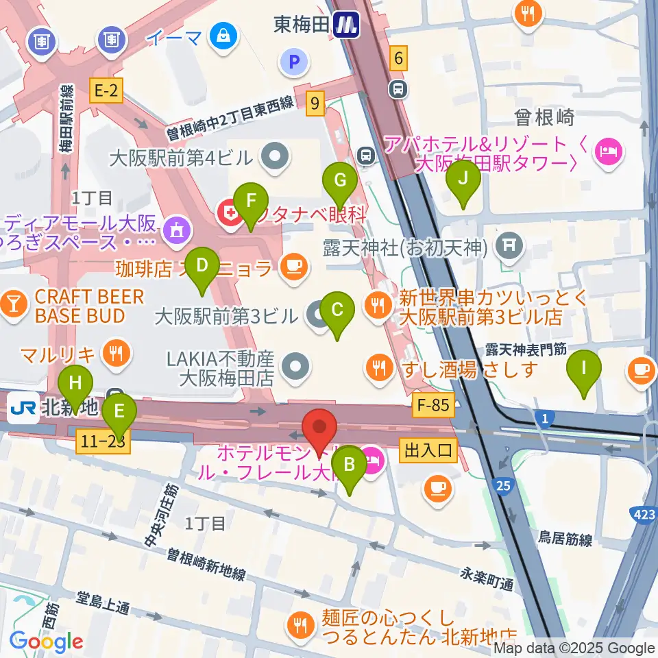 凛ミュージック 北新地音楽サロン周辺のコンビニエンスストア一覧地図