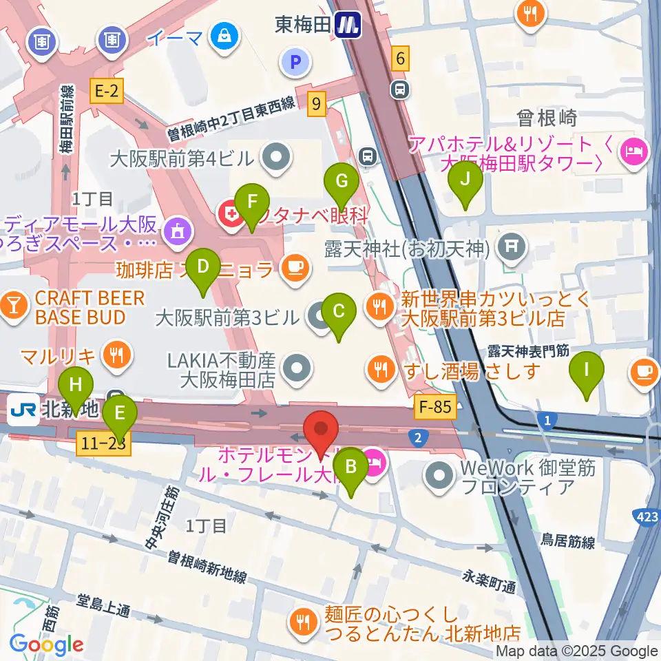 凛ミュージック 北新地音楽サロン周辺のコンビニエンスストア一覧地図