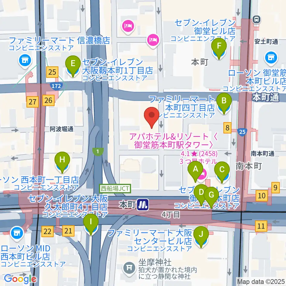凛ミュージック 本町ピアノサロン周辺のコンビニエンスストア一覧地図