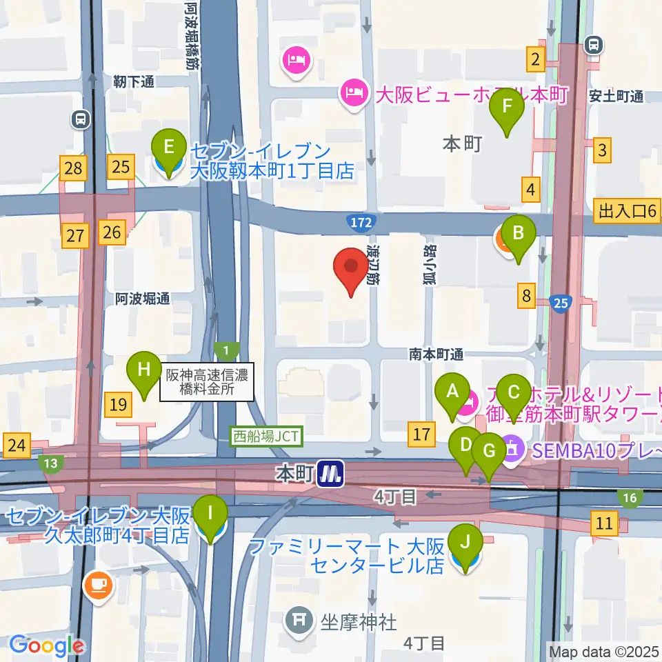 凛ミュージック 本町ピアノサロン周辺のコンビニエンスストア一覧地図
