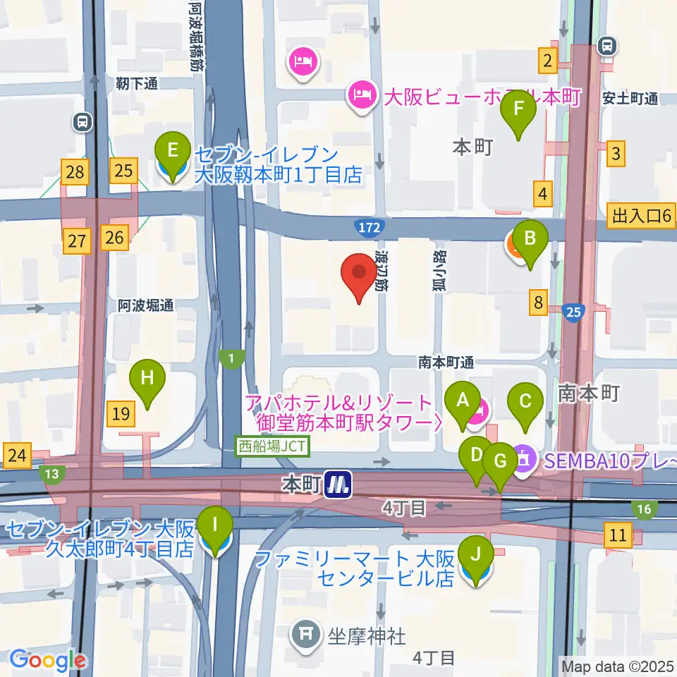 凛ミュージック 本町ピアノサロン周辺のコンビニエンスストア一覧地図