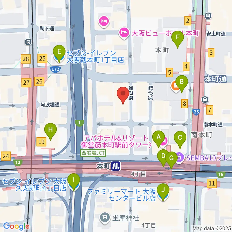 凛ミュージック 本町ピアノサロン周辺のコンビニエンスストア一覧地図