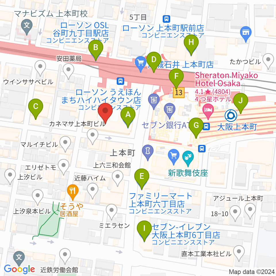 凛ミュージック 上本町ハイハイタウン教室周辺のコンビニエンスストア一覧地図