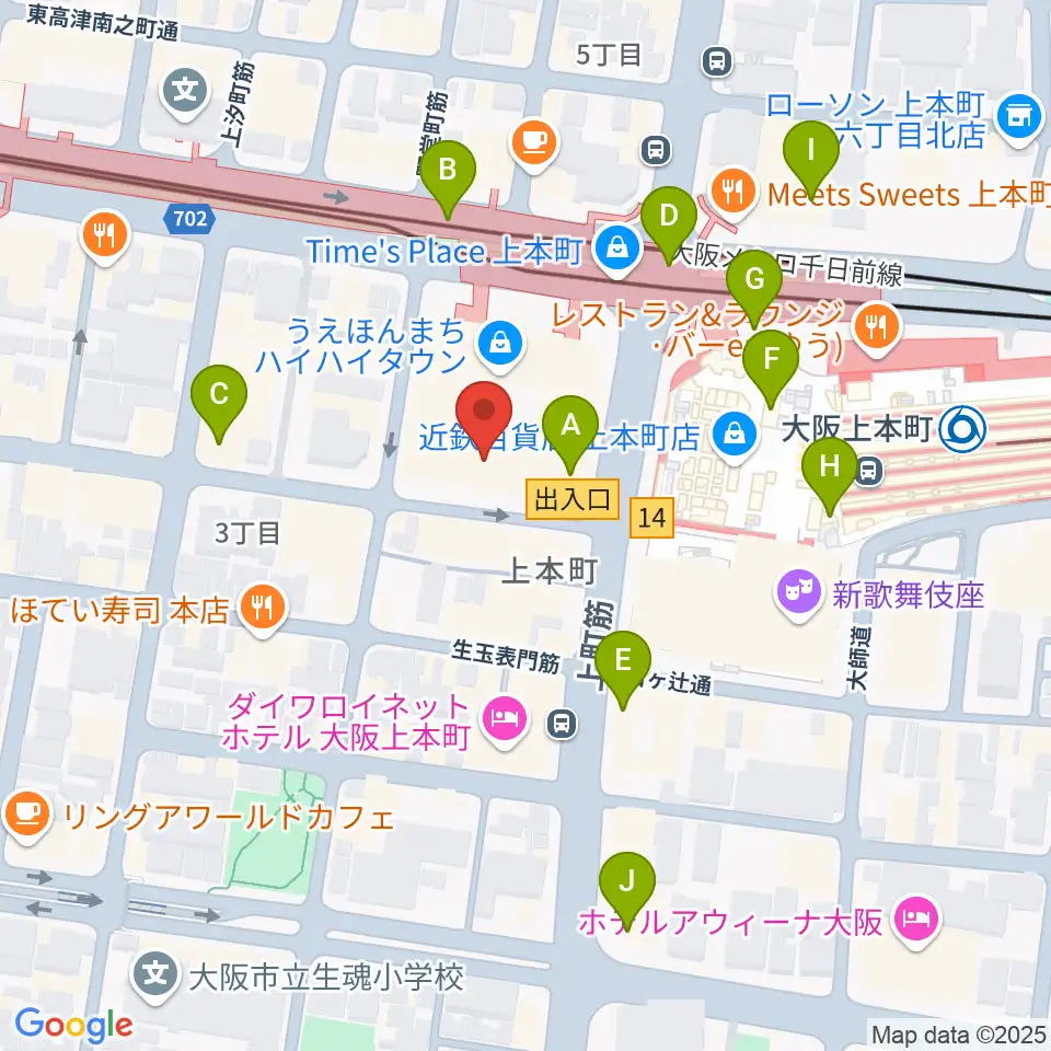 凛ミュージック 上本町ハイハイタウン教室周辺のコンビニエンスストア一覧地図