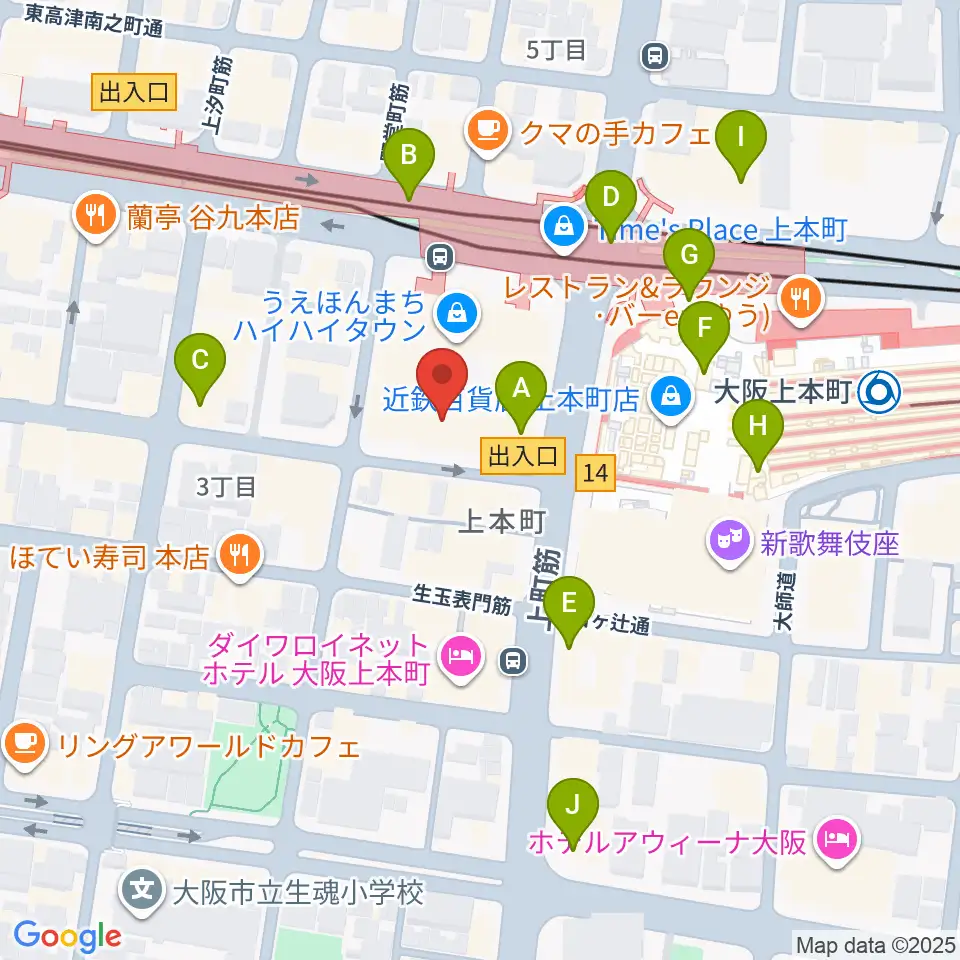 凛ミュージック 上本町ハイハイタウン教室周辺のコンビニエンスストア一覧地図