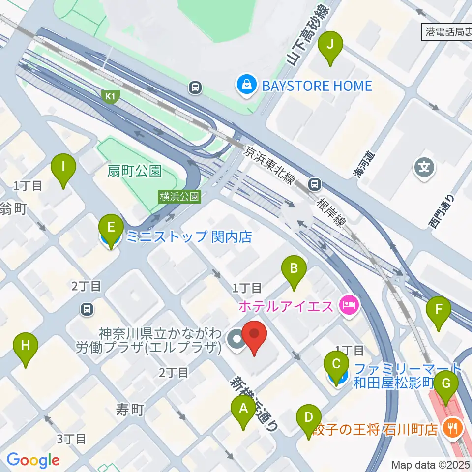 かながわ労働プラザ 音楽スタジオ周辺のコンビニエンスストア一覧地図