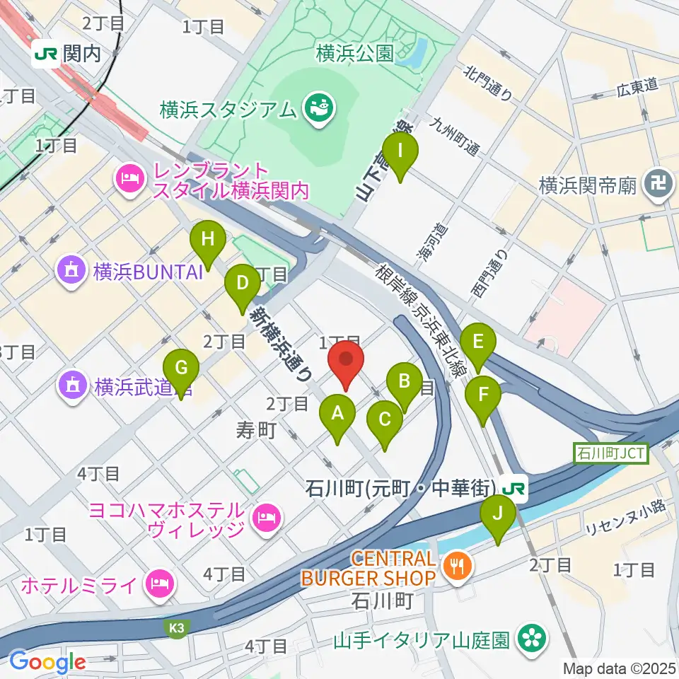 かながわ労働プラザ 音楽スタジオ周辺のコンビニエンスストア一覧地図