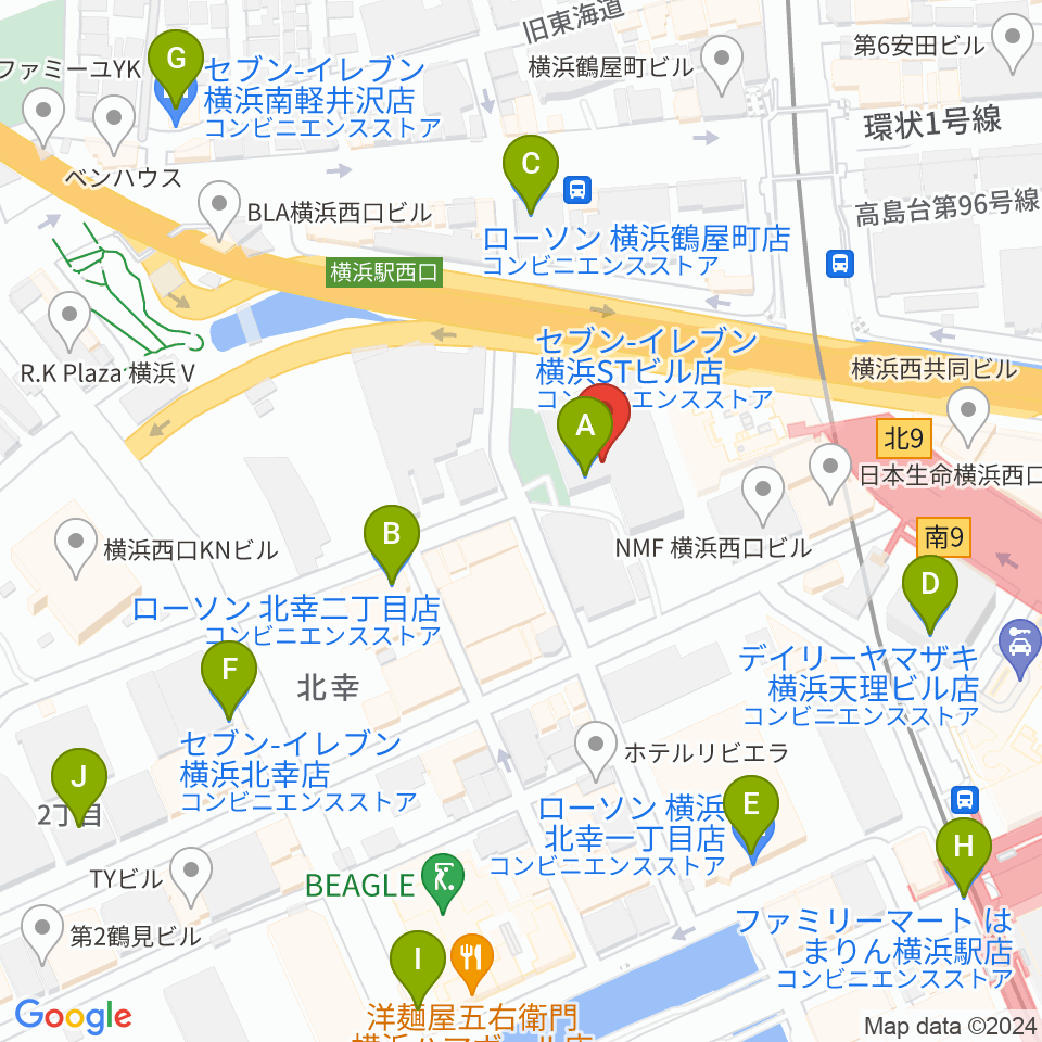 STスポット周辺のコンビニエンスストア一覧地図